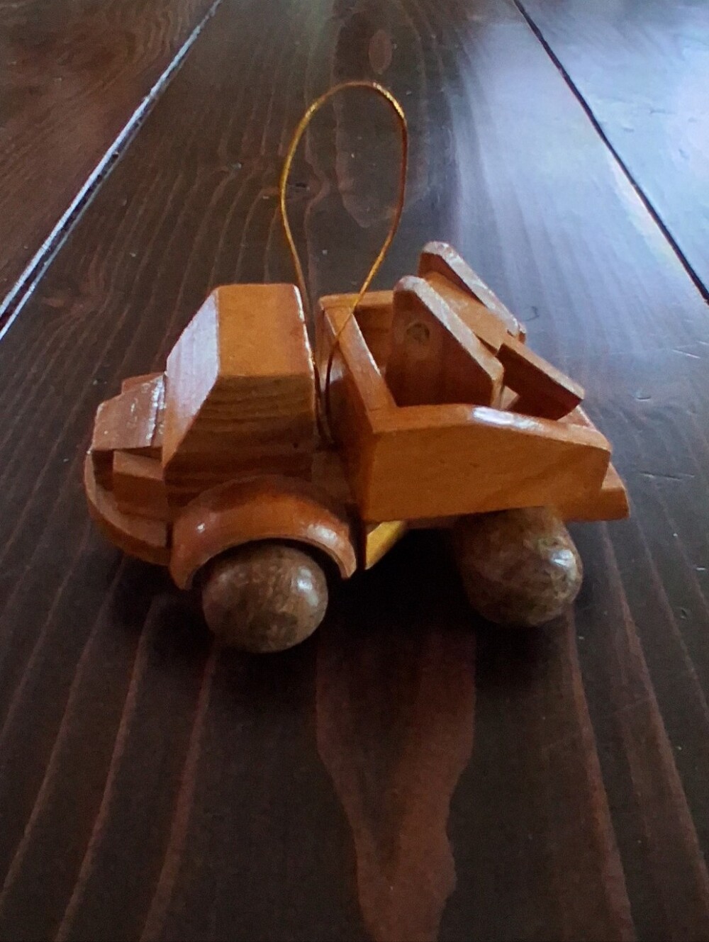 Classic Vintage Wooden Toy Tow- Truck Ornament- Natural Brown